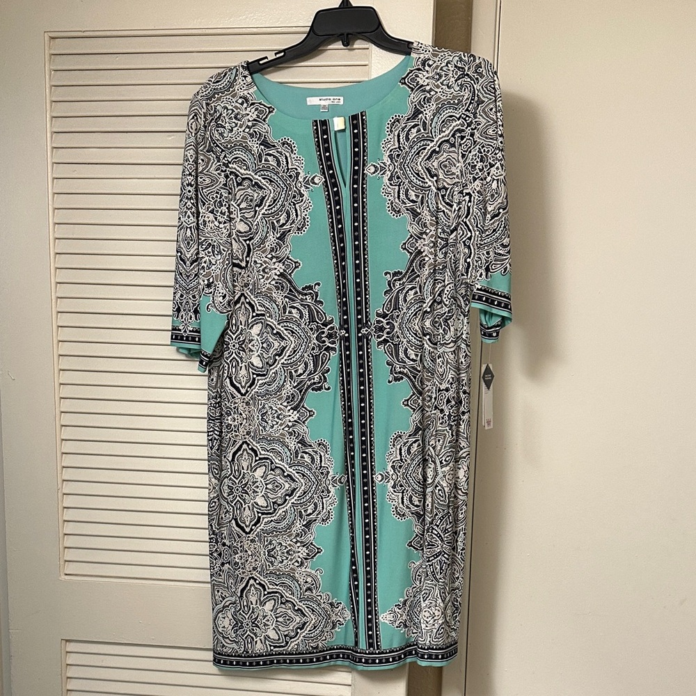 Studio One Teal and Black Midi Dress